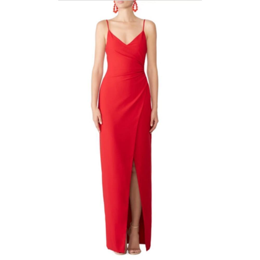 Black Halo Eve Bowery Gown Maxi Dress Crepe Ruched Side Sleeveless Red Size 0